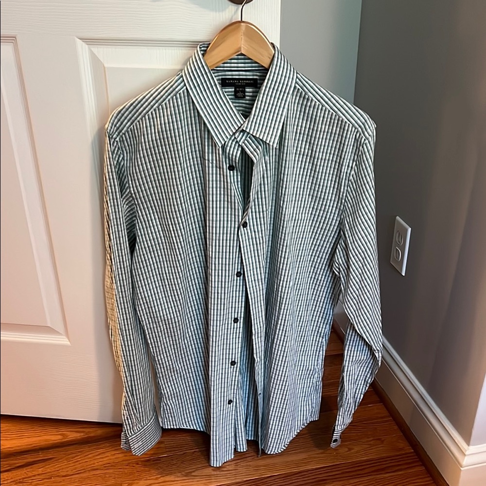 Banana Republic White and Green Casual Button Down Shirt